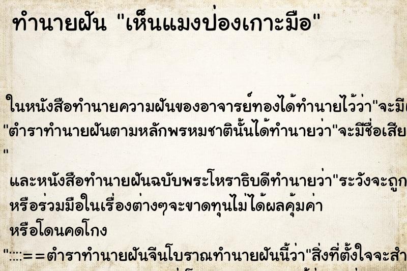 ทำนายฝันทำนายฝันเห็นแมงป่องเกาะมือ