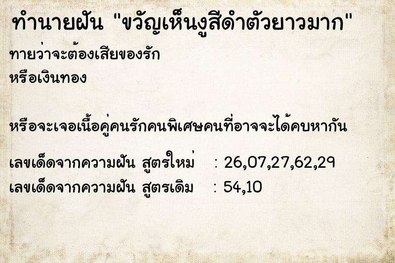 ทำนายฝันขวัญเห็นงูสีดำตัวยาวมาก ทำนายฝันทำนายฝันขวัญเห็นงูสีดำตัวยาวมาก