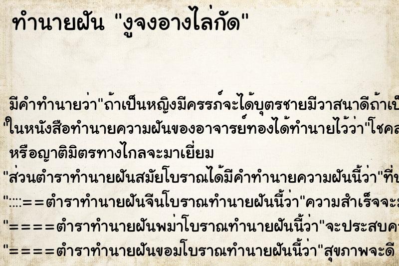 ทำนายฝัน งูจงอางไล่กัด ทำนายฝัน งูจงอางไล่กัด