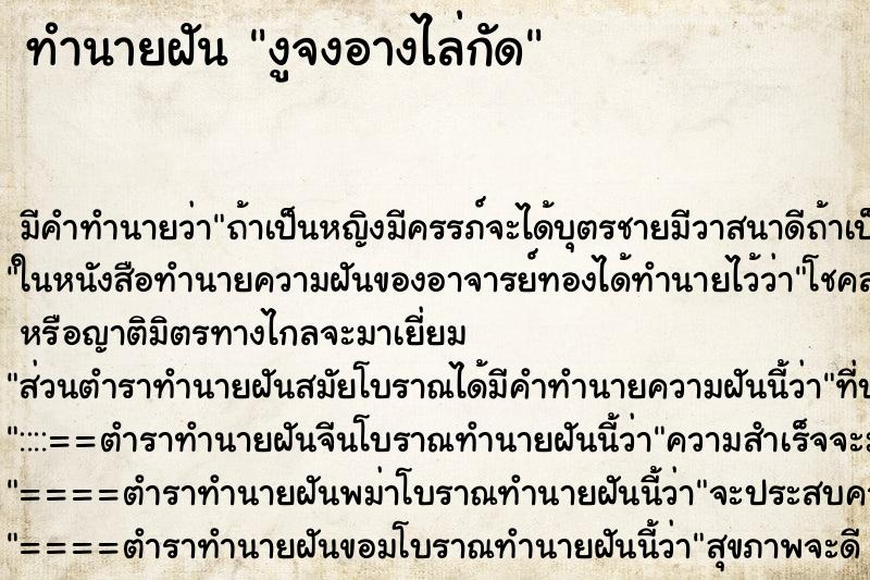 ทำนายฝัน งูจงอางไล่กัด ตำราโบราณ แม่นที่สุดในโลก