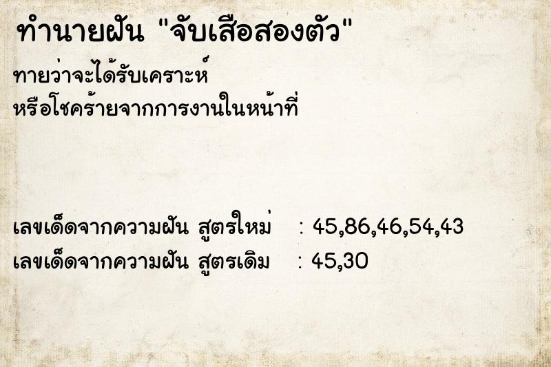 ทำนายฝันจับเสือสองตัว ทำนายฝันทำนายฝันจับเสือสองตัว