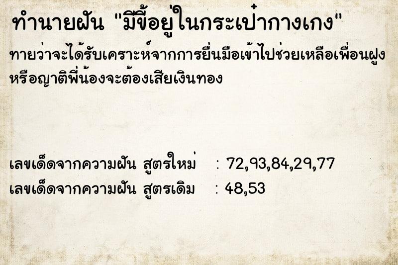 ทำนายฝันทำนายฝันมีขี้อยู่ในกระเป๋ากางเกง