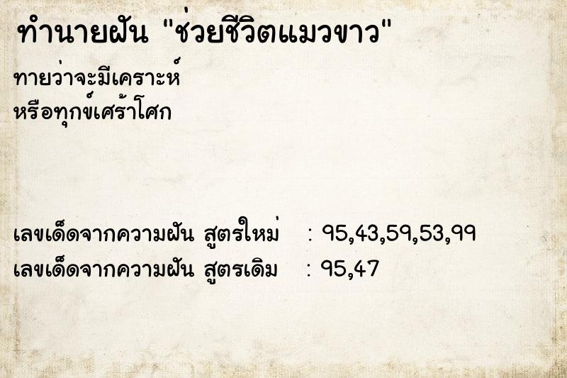 ทำนายฝันทำนายฝันช่วยชีวิตแมวขาว