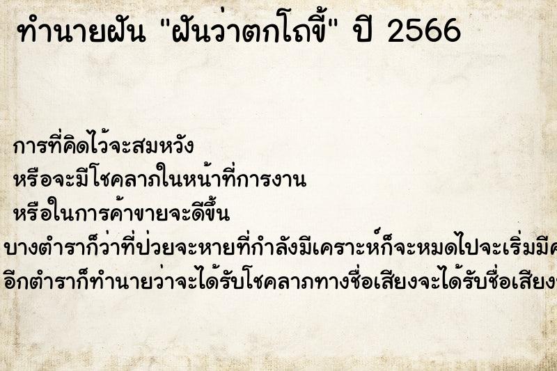 ทำนายฝันฝันว่าตกโถขี้ ทำนายฝันทำนายฝันฝันว่าตกโถขี้