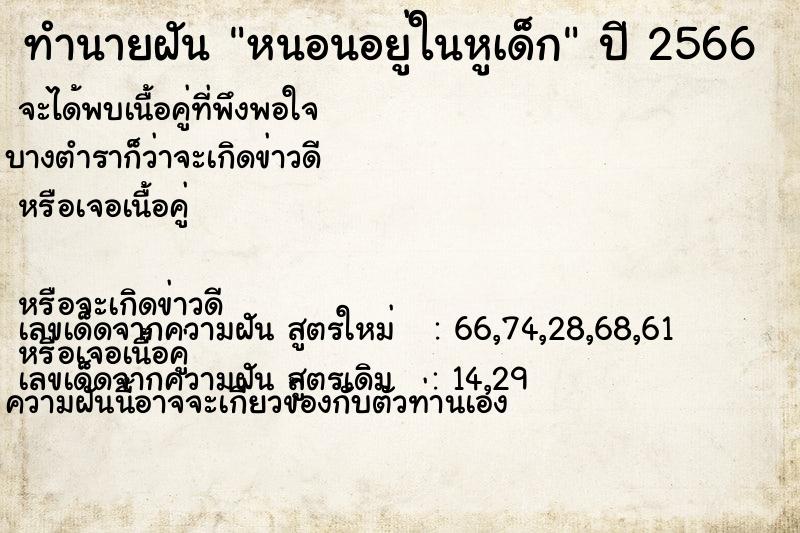 ทำนายฝัน หนอนอยู่ในหูเด็ก ทำนายฝัน หนอนอยู่ในหูเด็ก