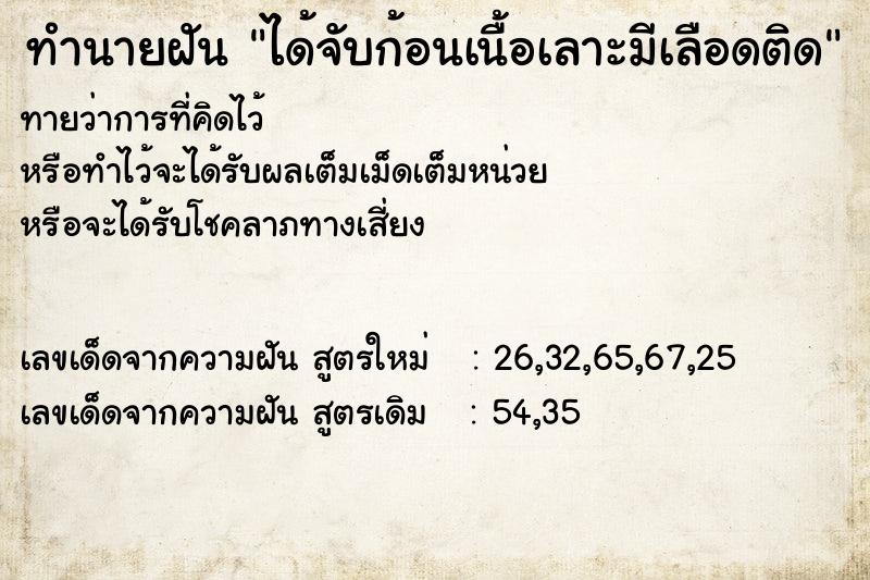 ทำนายฝันได้จับก้อนเนื้อเลาะมีเลือดติด ทำนายฝันทำนายฝันได้จับก้อนเนื้อเลาะมีเลือดติด