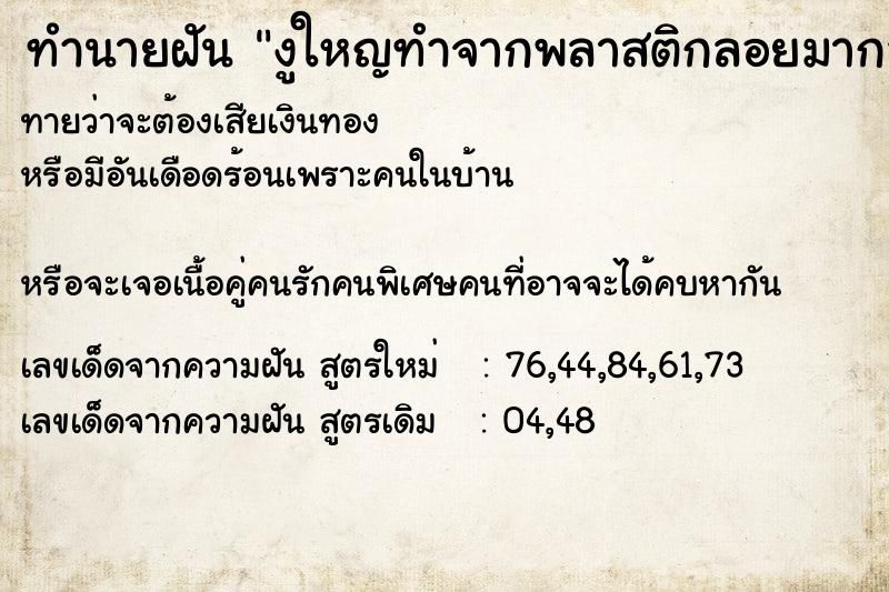 ทำนายฝัน งูใหญทำจากพลาสติกลอยมากลางน้ำหลายตัว