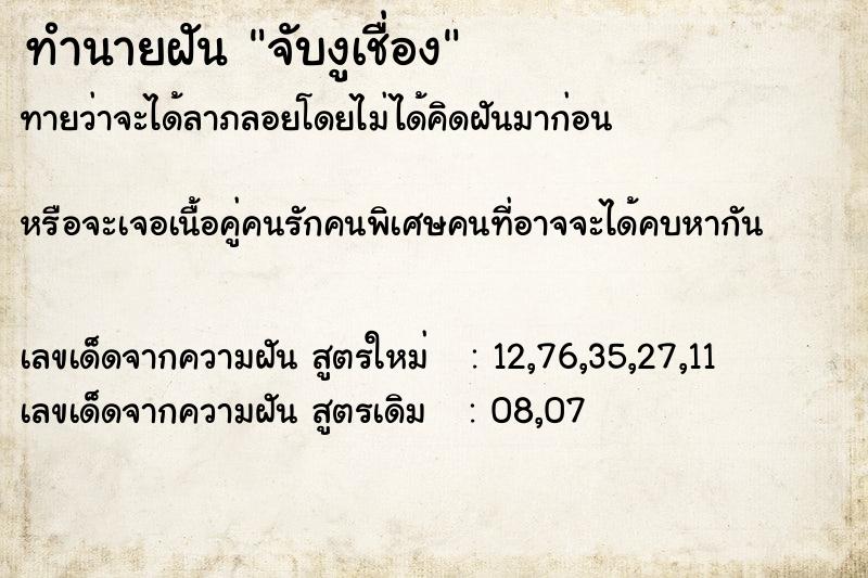 ทำนายฝันจับงูเชื่อง ทำนายฝันทำนายฝันจับงูเชื่อง