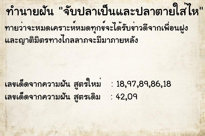 ทำนายฝันจับปลาเป็นและปลาตายใส่ไห ทำนายฝันทำนายฝันจับปลาเป็นและปลาตายใส่ไห