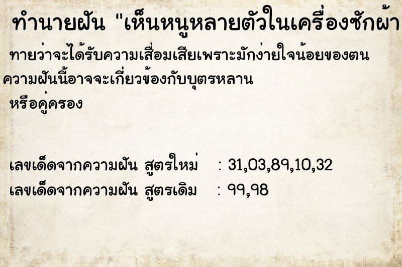 ทำนายฝันทำนายฝันเห็นหนูหลายตัวในเครื่องซักผ้า