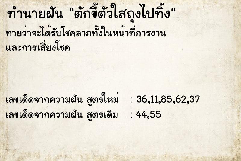 ทำนายฝันตักขี้ตัวใสถุงไปทิ้ง ทำนายฝันทำนายฝันตักขี้ตัวใสถุงไปทิ้ง