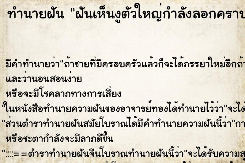 ทำนายฝัน ฝันเห็นงูตัวใหญ่กำลังลอกคราบ ทำนายฝัน ฝันเห็นงูตัวใหญ่กำลังลอกคราบ