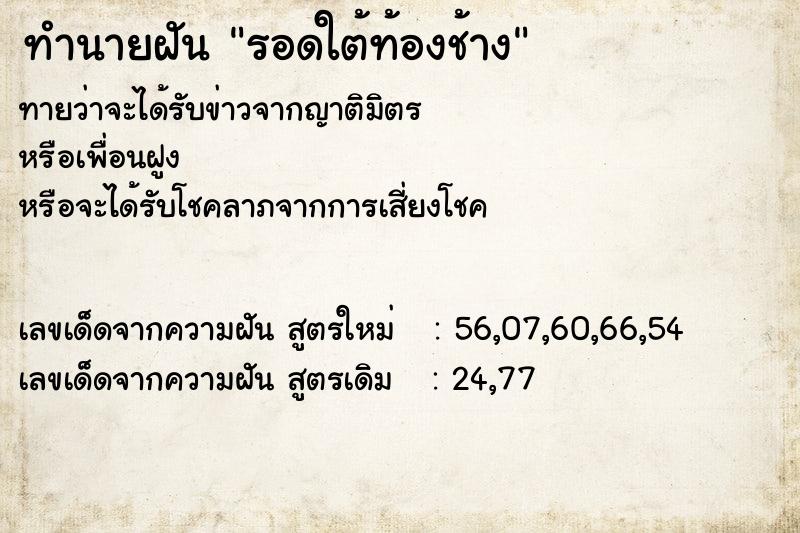 ทำนายฝัน รอดใต้ท้องช้าง ทำนายฝัน รอดใต้ท้องช้าง