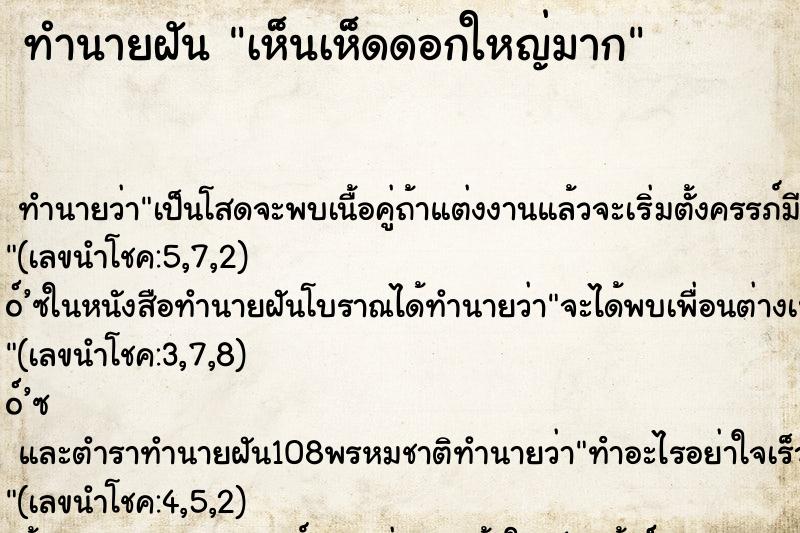 ทำนายฝัน เห็นเห็ดดอกใหญ่มาก
