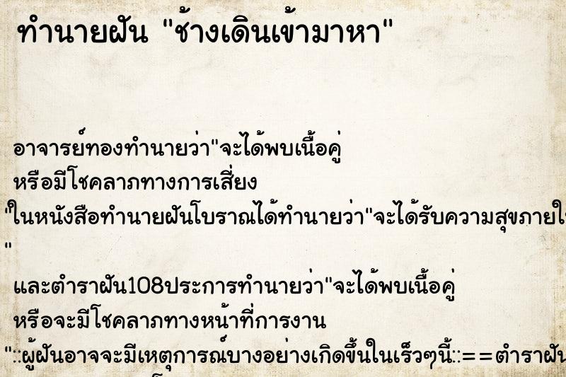 ทำนายฝัน ช้างเดินเข้ามาหา ทำนายฝัน ช้างเดินเข้ามาหา