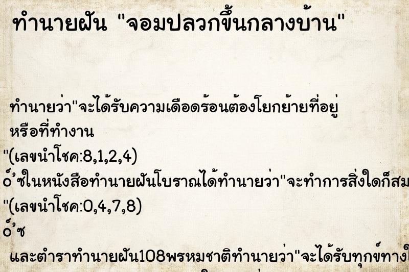 ทำนายฝัน จอมปลวกขึ้นกลางบ้าน