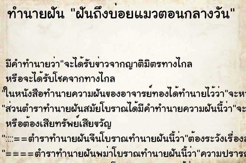 ทำนายฝันทำนายฝันฝันถึงบ่อยแมวตอนกลางวัน