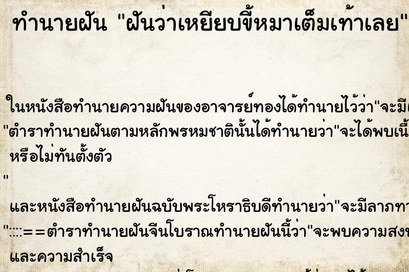 ทำนายฝัน ฝันว่าเหยียบขี้หมาเต็มเท้าเลย ทำนายฝัน ฝันว่าเหยียบขี้หมาเต็มเท้าเลย