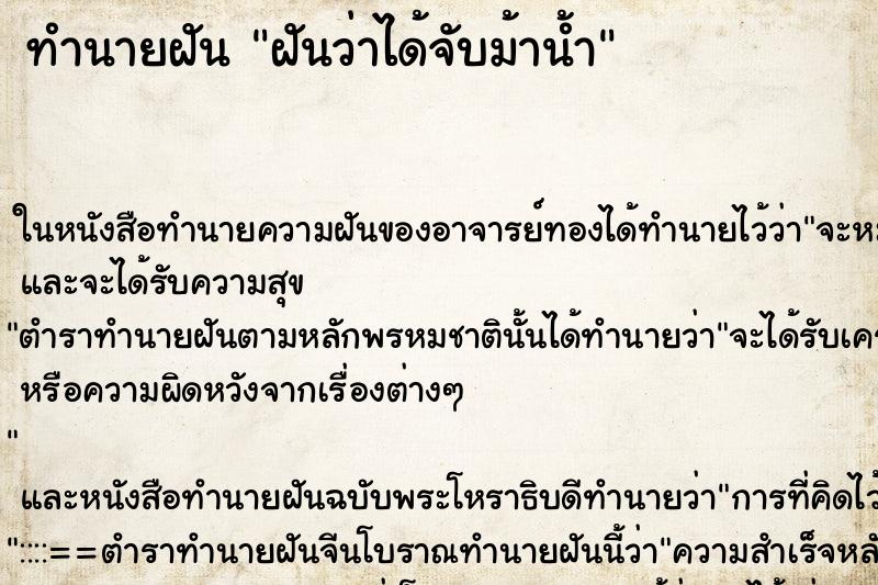 ทำนายฝันฝันว่าได้จับม้าน้ำ ทำนายฝันทำนายฝันฝันว่าได้จับม้าน้ำ