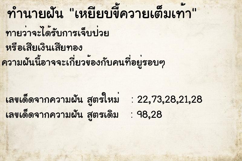 ทำนายฝันทำนายฝันเหยียบขี้ควายเต็มเท้า