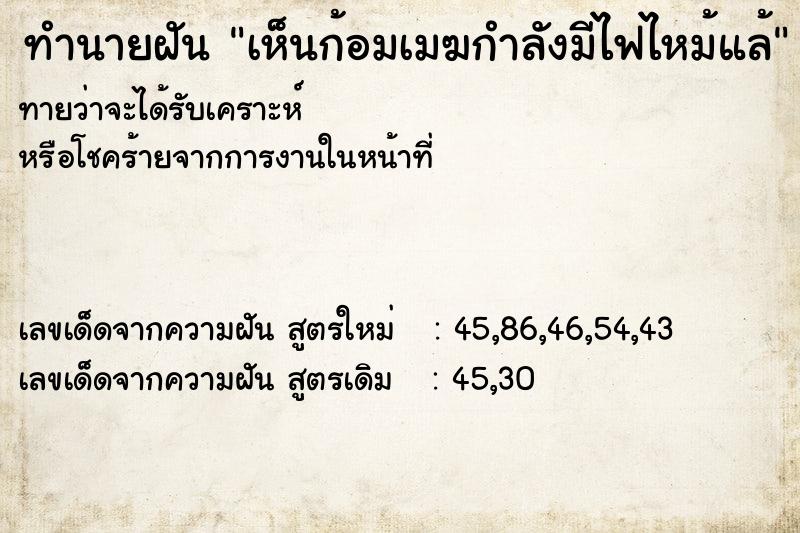 ทำนายฝันเห็นก้อมเมฆกำลังมีไฟไหม้แล้ ทำนายฝันทำนายฝันเห็นก้อมเมฆกำลังมีไฟไหม้แล้