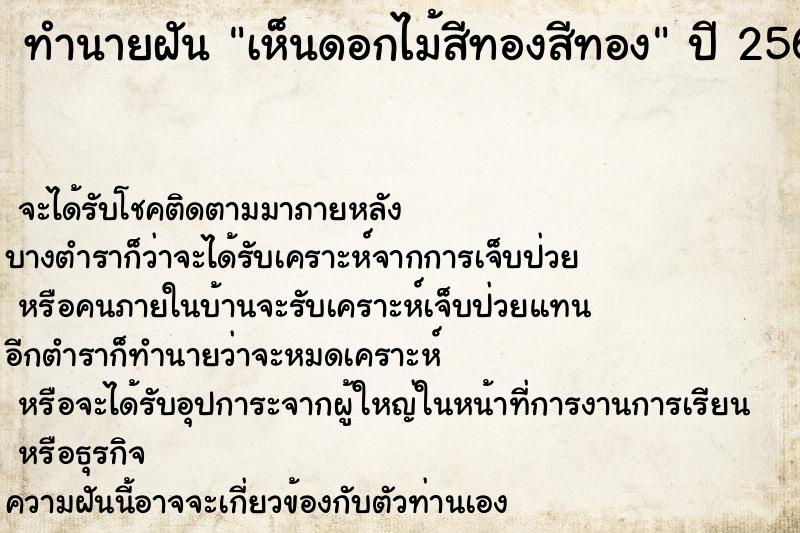 ทำนายฝันเห็นดอกไม้สีทองสีทอง ทำนายฝันทำนายฝันเห็นดอกไม้สีทองสีทอง