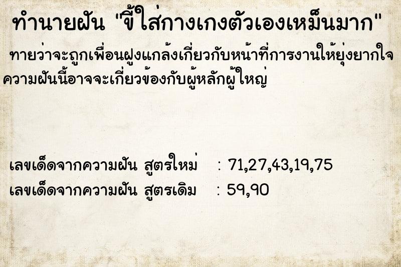 ทำนายฝัน ขี้ใส่กางเกงตัวเองเหม็นมาก ทำนายฝัน ขี้ใส่กางเกงตัวเองเหม็นมาก