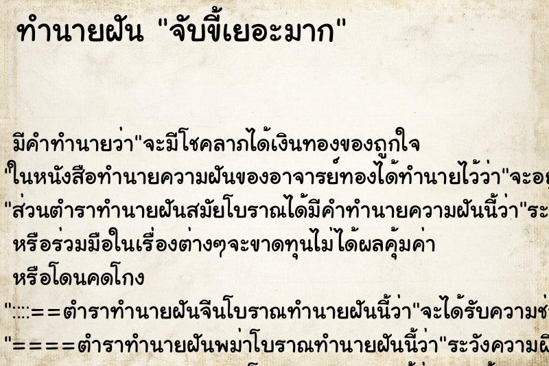 ทำนายฝันจับขี้เยอะมาก ทำนายฝันทำนายฝันจับขี้เยอะมาก