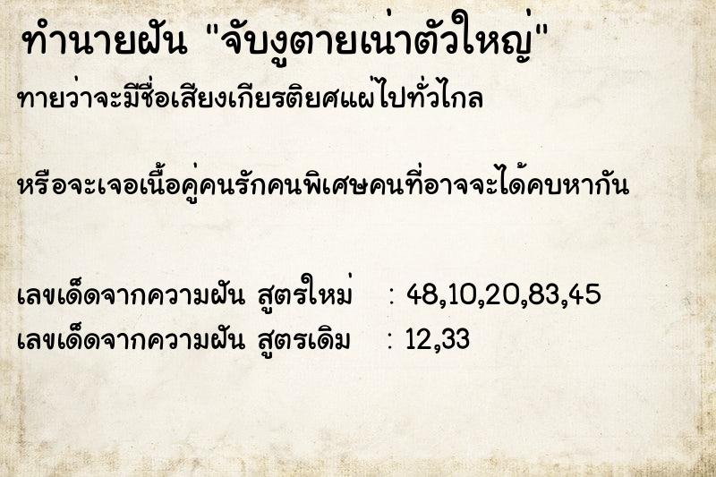 ทำนายฝันทำนายฝันจับงูตายเน่าตัวใหญ่