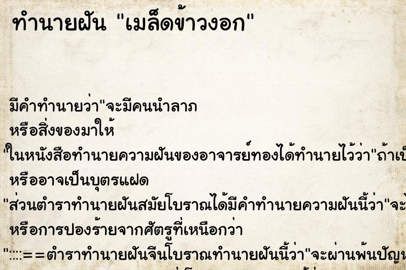 ทำนายฝัน เมล็ดข้าวงอก
