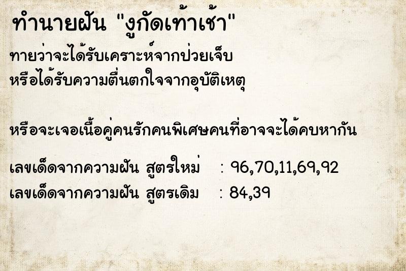 ทำนายฝัน งูกัดเท้าเช้า ทำนายฝัน งูกัดเท้าเช้า