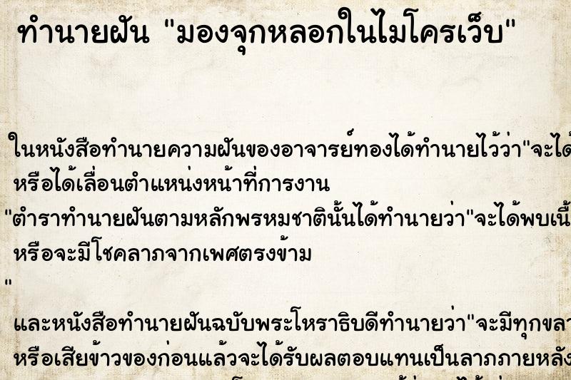 ทำนายฝันทำนายฝันมองจุกหลอกในไมโครเว็บ