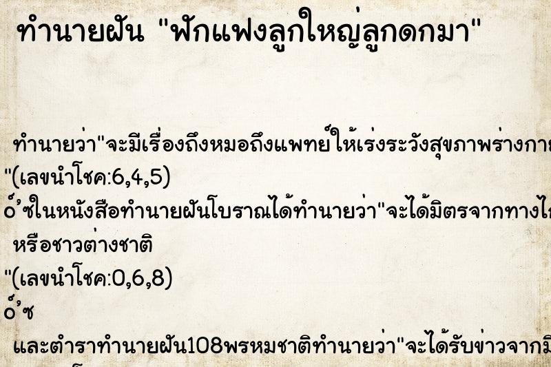 ทำนายฝัน ฟักแฟงลูกใหญ่ลูกดกมา ทำนายฝัน ฟักแฟงลูกใหญ่ลูกดกมา