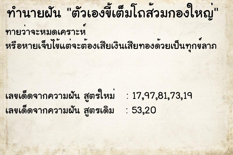 ทำนายฝันทำนายฝันตัวเองขี้เต็มโถส้วมกองใหญ่