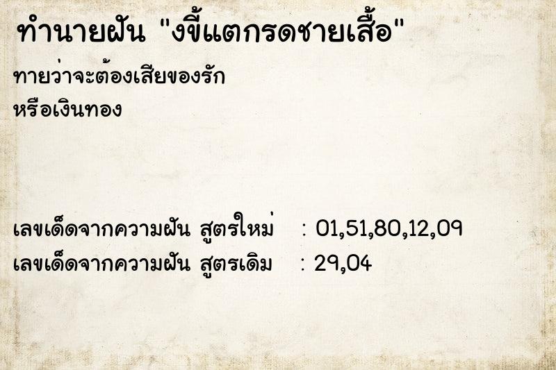 ทำนายฝัน งขี้แตกรดชายเสื้อ ทำนายฝัน งขี้แตกรดชายเสื้อ