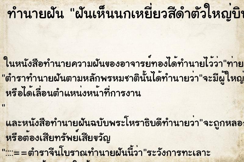 ทำนายฝันทำนายฝันฝันเห็นนกเหยี่ยวสีดำตัวใหญ่บินมาหา