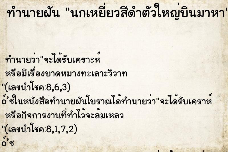 ทำนายฝัน นกเหยี่ยวสีดำตัวใหญ่บินมาหา