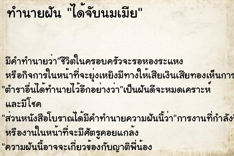 ทำนายฝัน ได้จับนมเมีย ทำนายฝัน ได้จับนมเมีย