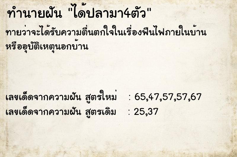 ทำนายฝันได้ปลามา4ตัว ทำนายฝันทำนายฝันได้ปลามา4ตัว