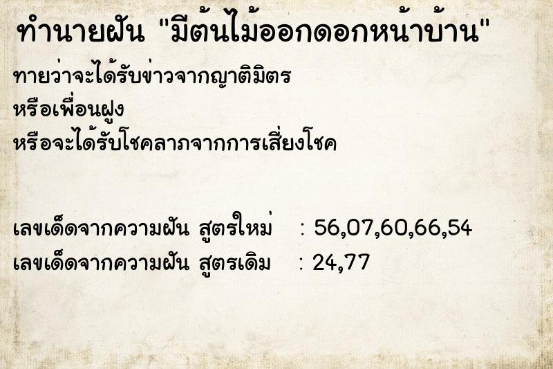 ทำนายฝันทำนายฝันมีต้นไม้ออกดอกหน้าบ้าน