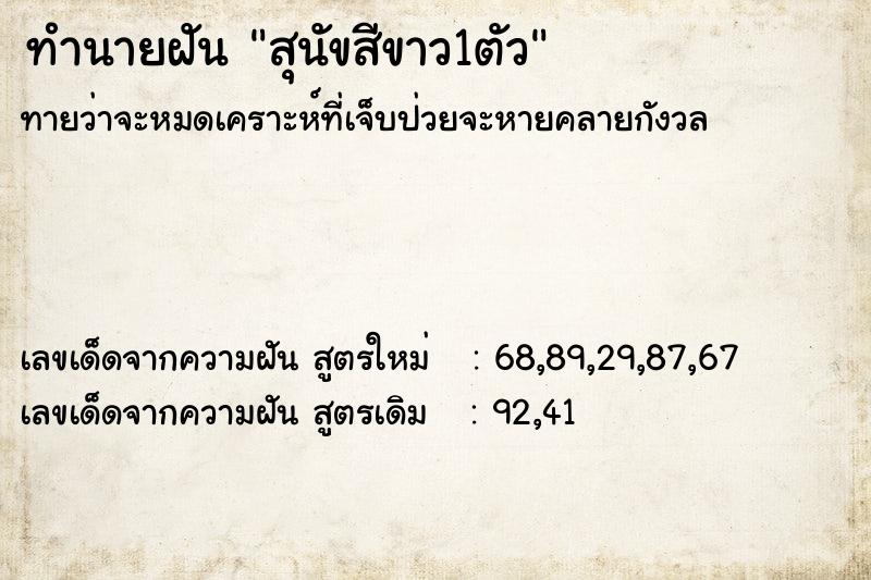 ทำนายฝันสุนัขสีขาว1ตัว ทำนายฝันทำนายฝันสุนัขสีขาว1ตัว