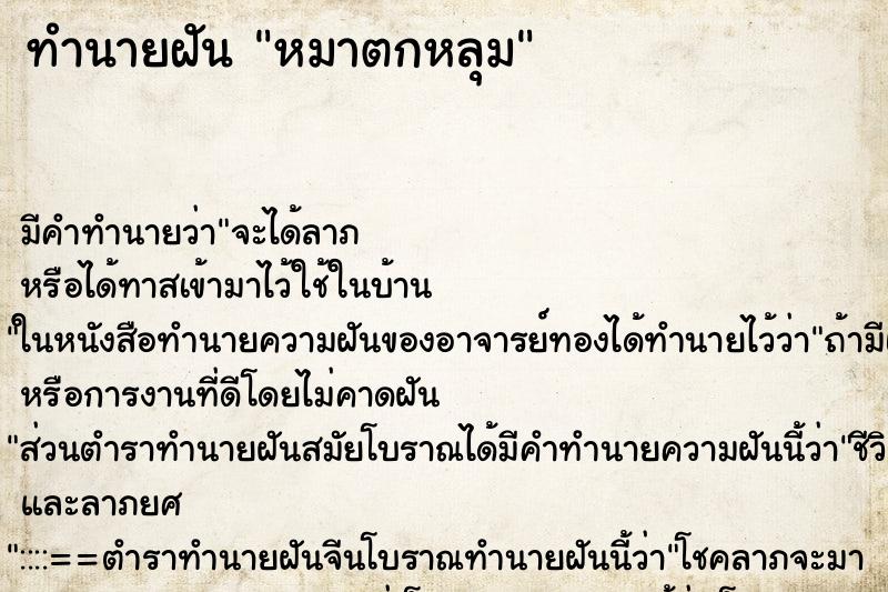 ทำนายฝัน หมาตกหลุม