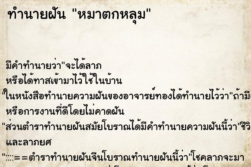 ทำนายฝัน หมาตกหลุม ตำราโบราณ แม่นที่สุดในโลก