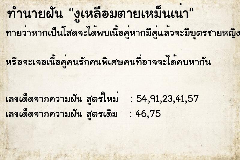 ทำนายฝันงูเหลือมตายเหม็นเน่า ทำนายฝันทำนายฝันงูเหลือมตายเหม็นเน่า