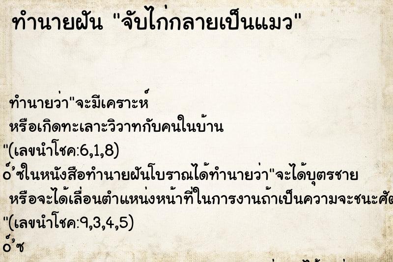 ทำนายฝัน จับไก่กลายเป็นแมว ตำราโบราณ แม่นที่สุดในโลก