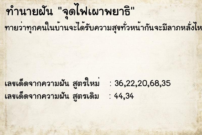 ทำนายฝันจุดไฟเผาพยาธิ ทำนายฝันทำนายฝันจุดไฟเผาพยาธิ