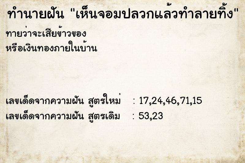 ทำนายฝันเห็นจอมปลวกแล้วทำลายทิ้ง ทำนายฝันทำนายฝันเห็นจอมปลวกแล้วทำลายทิ้ง