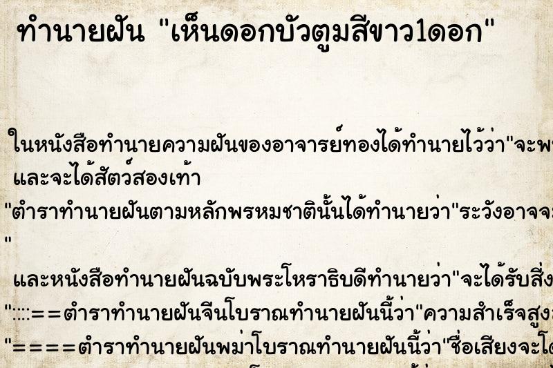 ทำนายฝัน เห็นดอกบัวตูมสีขาว1ดอก ตำราโบราณ แม่นที่สุดในโลก