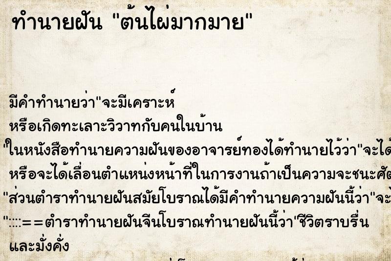 ทำนายฝันทำนายฝันต้นไผ่มากมาย