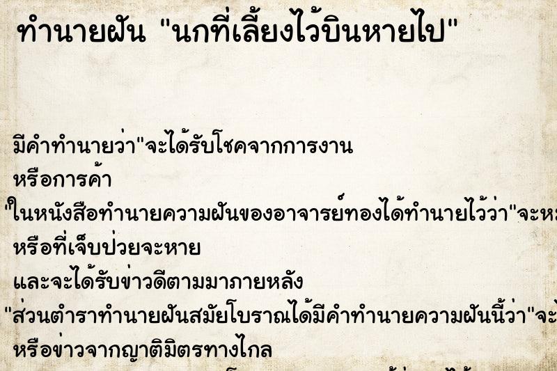 ทำนายฝันทำนายฝันนกที่เลี้ยงไว้บินหายไป